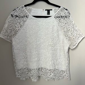 White Lace Cropped Blouse